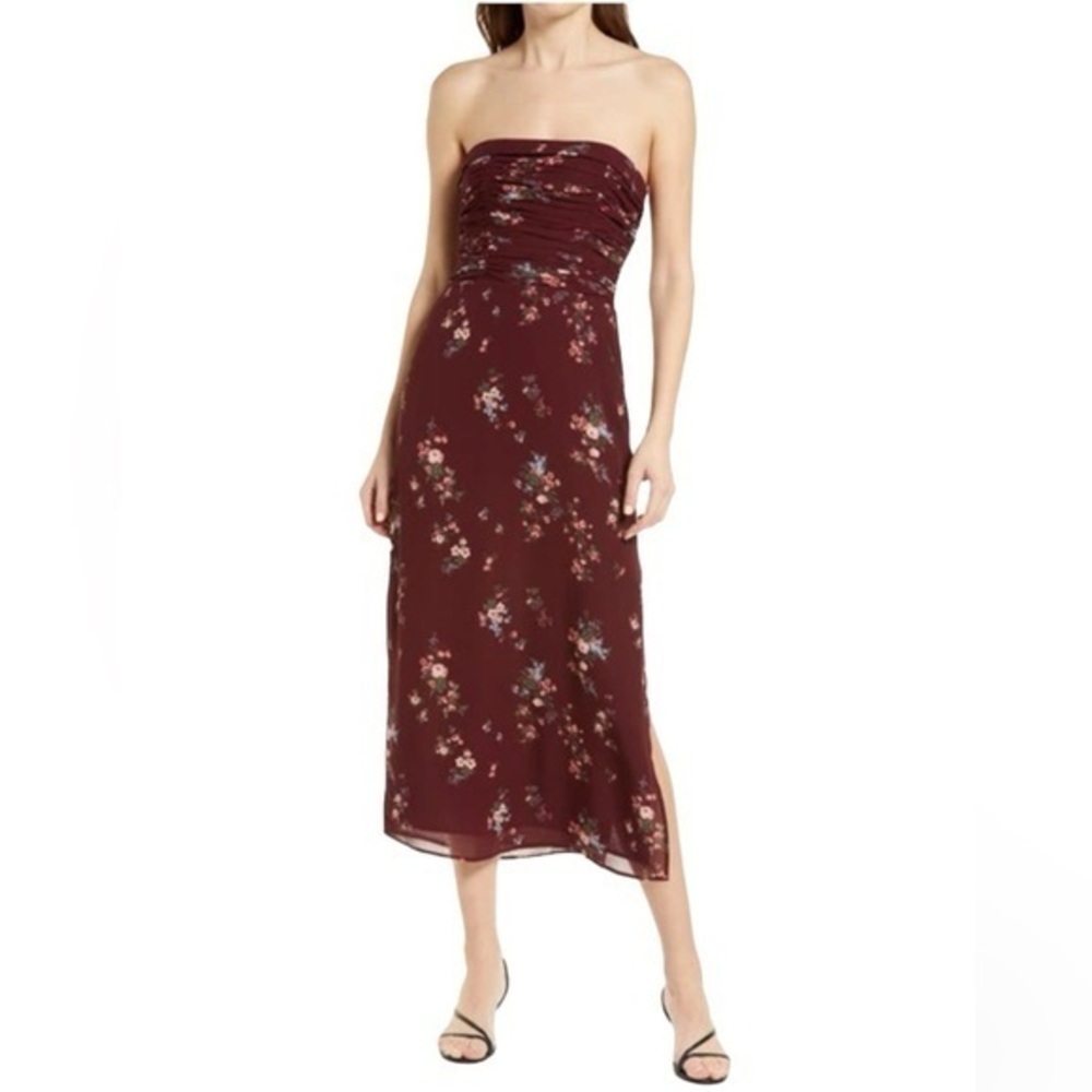 NWT Reformation Rosaline Strapless Floral Cocktail Maroon Dress in size 8